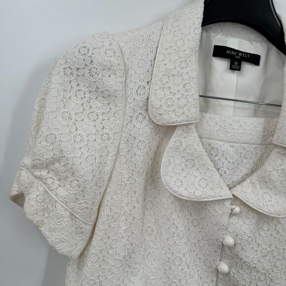 Nine West Pencil skirt Suit Size 10 2pc White Lace Short Sleeve Tea Wedding - Picture 3 of 11